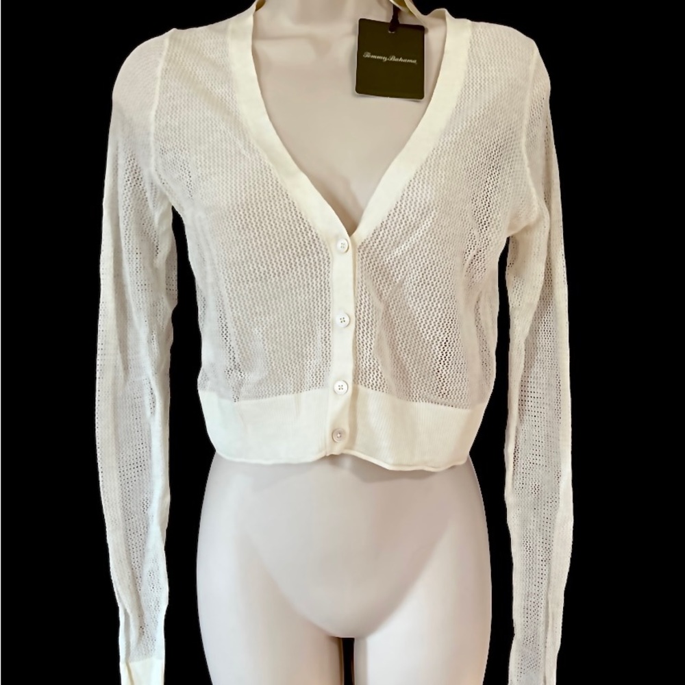 NEW Tommy Bahama  XS Extra Small  Lightweight Mesh See Through Cardigan Sweater